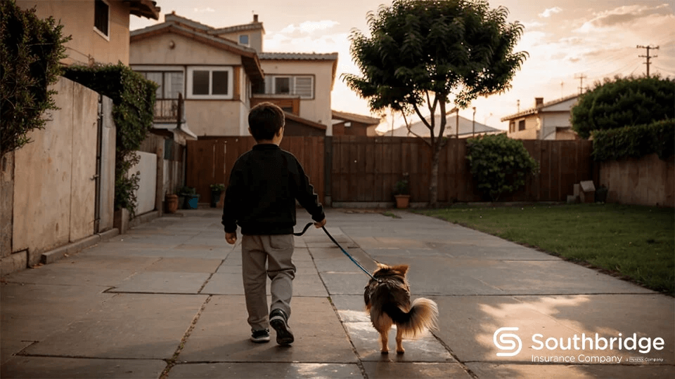 Niño paseando a su perro