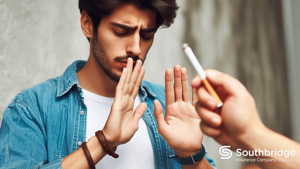 hombre rechazando cigarro