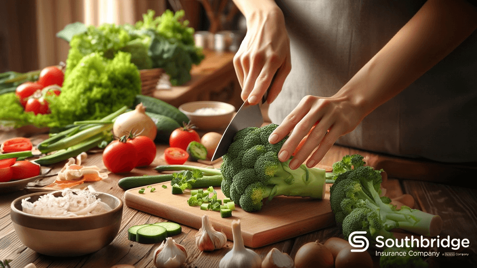 Manos preparando ensalada