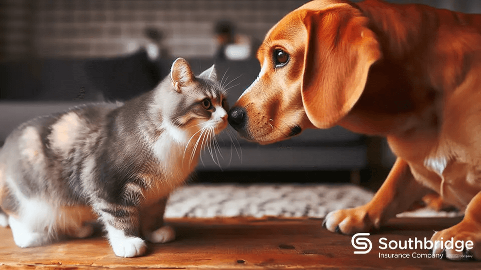perro y gato conociendose