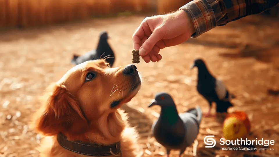 mano alimentando a perro
