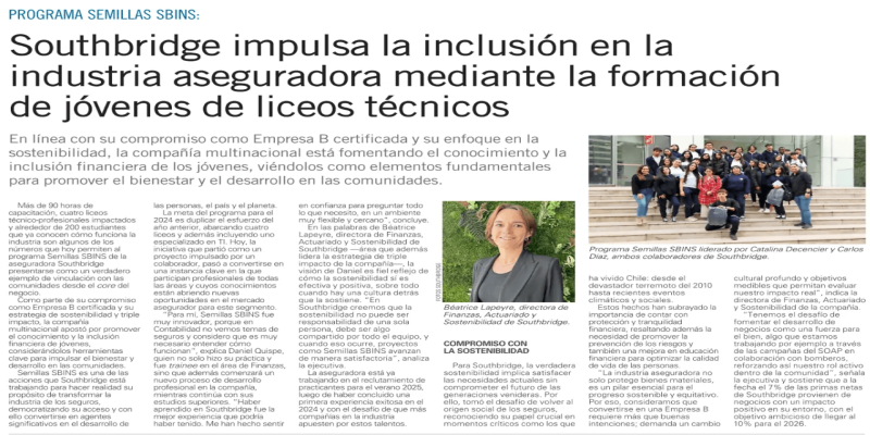 Southbridge impulsa la inclusión en la industria aseguradora mediante la formación de jóvenes de liceos técnicos