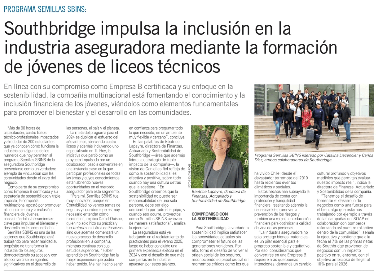 Southbridge impulsa la inclusión en la industria aseguradora mediante la formación de jóvenes de liceos técnicos